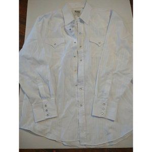 Ely Cattleman - Pearl Snap Shirt - Mens XLarge 17.5 -35 white Plaid Long sleeve